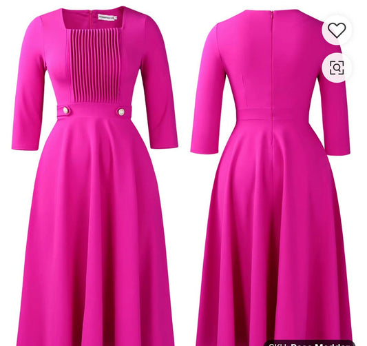 Square Neck Midi Dress with Pleated Chest Panel