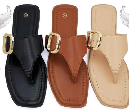 Flat Thong Sandals with Gold-Tone Buckle