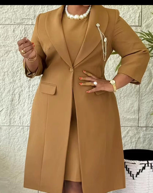 Camel Brown Longline Tailored Blazer