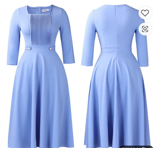 Square Neck Midi Dress with Pleated Chest Panel