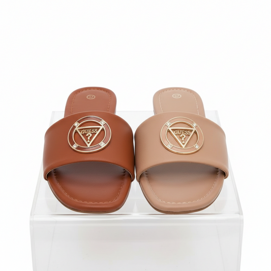 Guess Gold-Tone Logo Slide Sandals