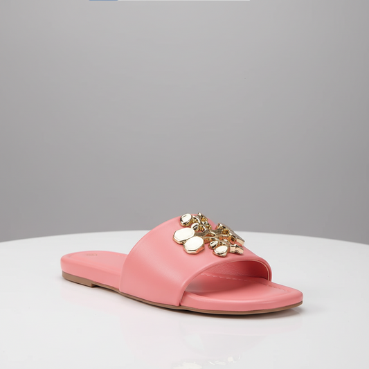 Pink Leather Slide Sandal
