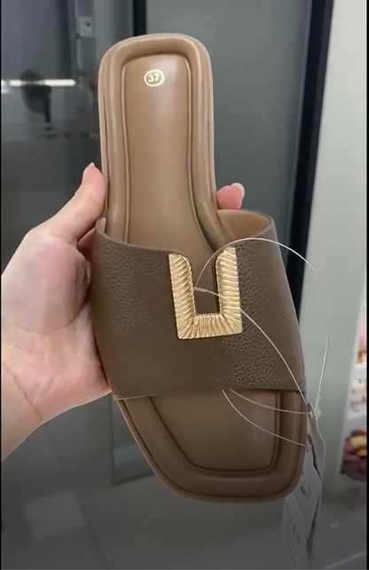 Gold Accent Textured Slide Sandal