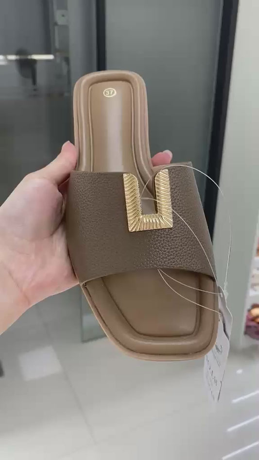 Gold Accent Textured Slide Sandal