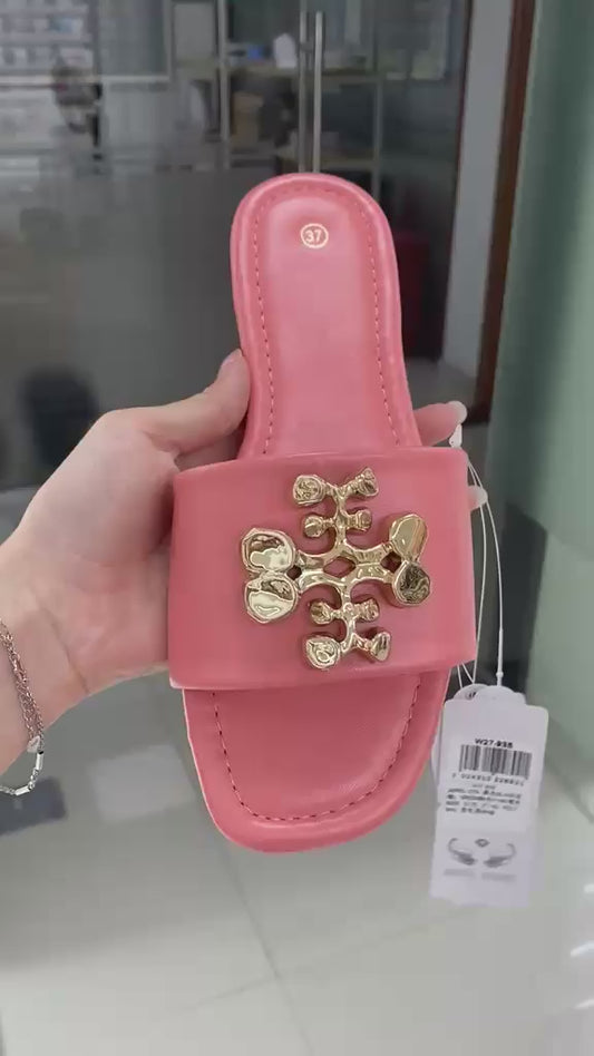 Pink Leather Slide Sandal